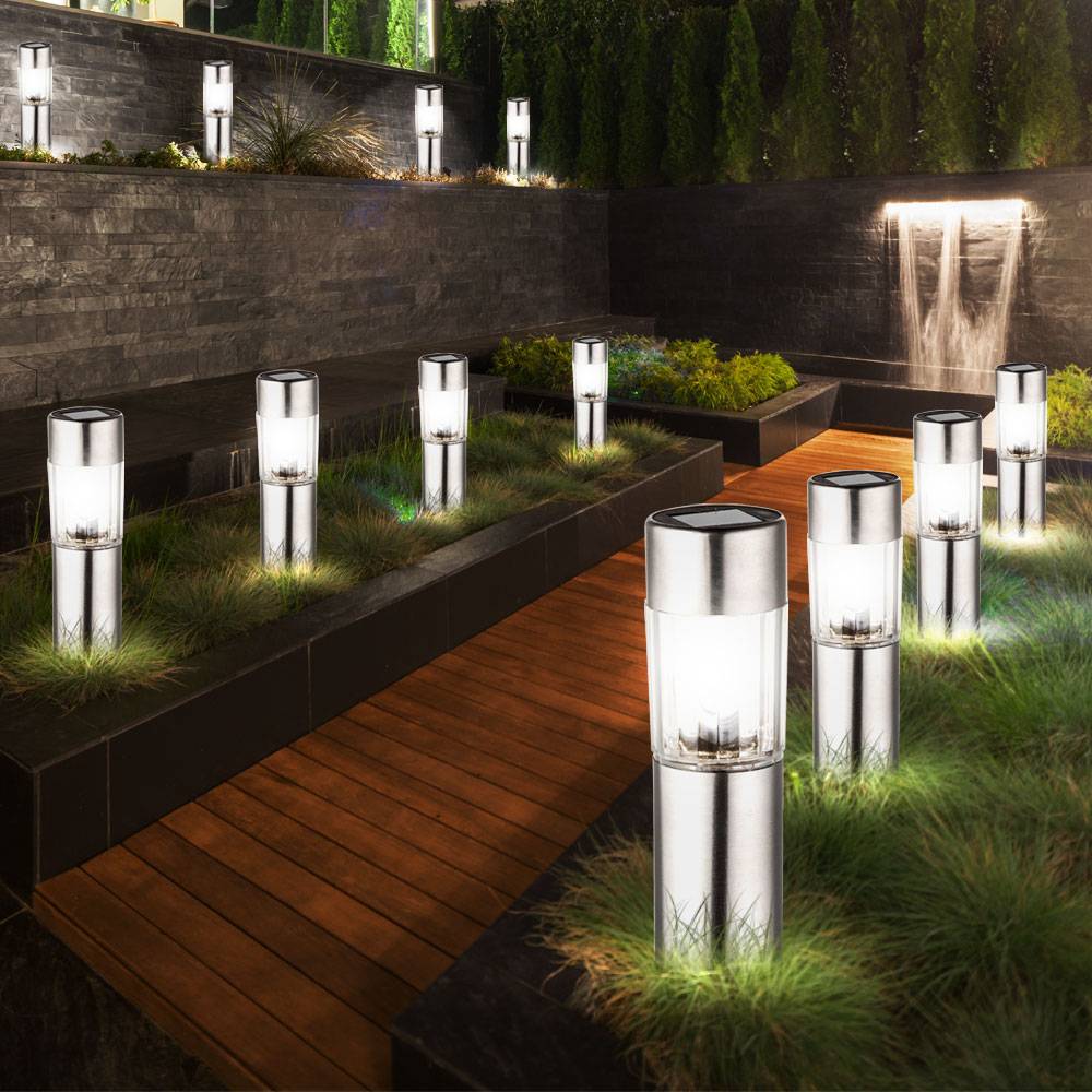 12 LED Edelstahl Solar Leuchten Steck Leuchten Erdspieß Außen Beleuchtung Akku