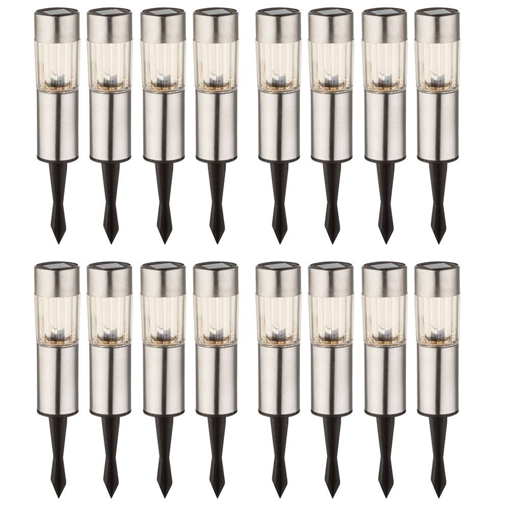 16 LED Edelstahl Solar Leuchten Steck Leuchten Erdspieß Außen Beleuchtung Akku