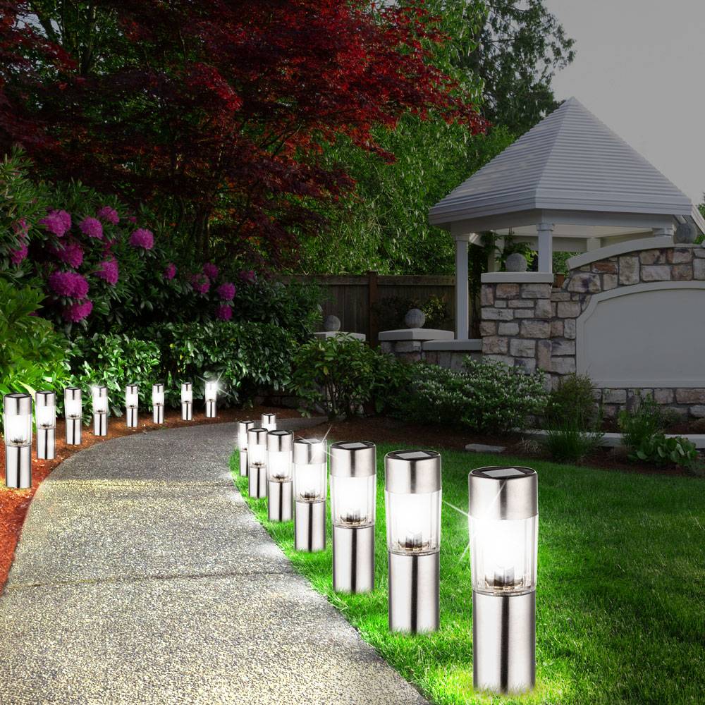 16 LED Edelstahl Solar Leuchten Steck Leuchten Erdspieß Außen Beleuchtung Akku