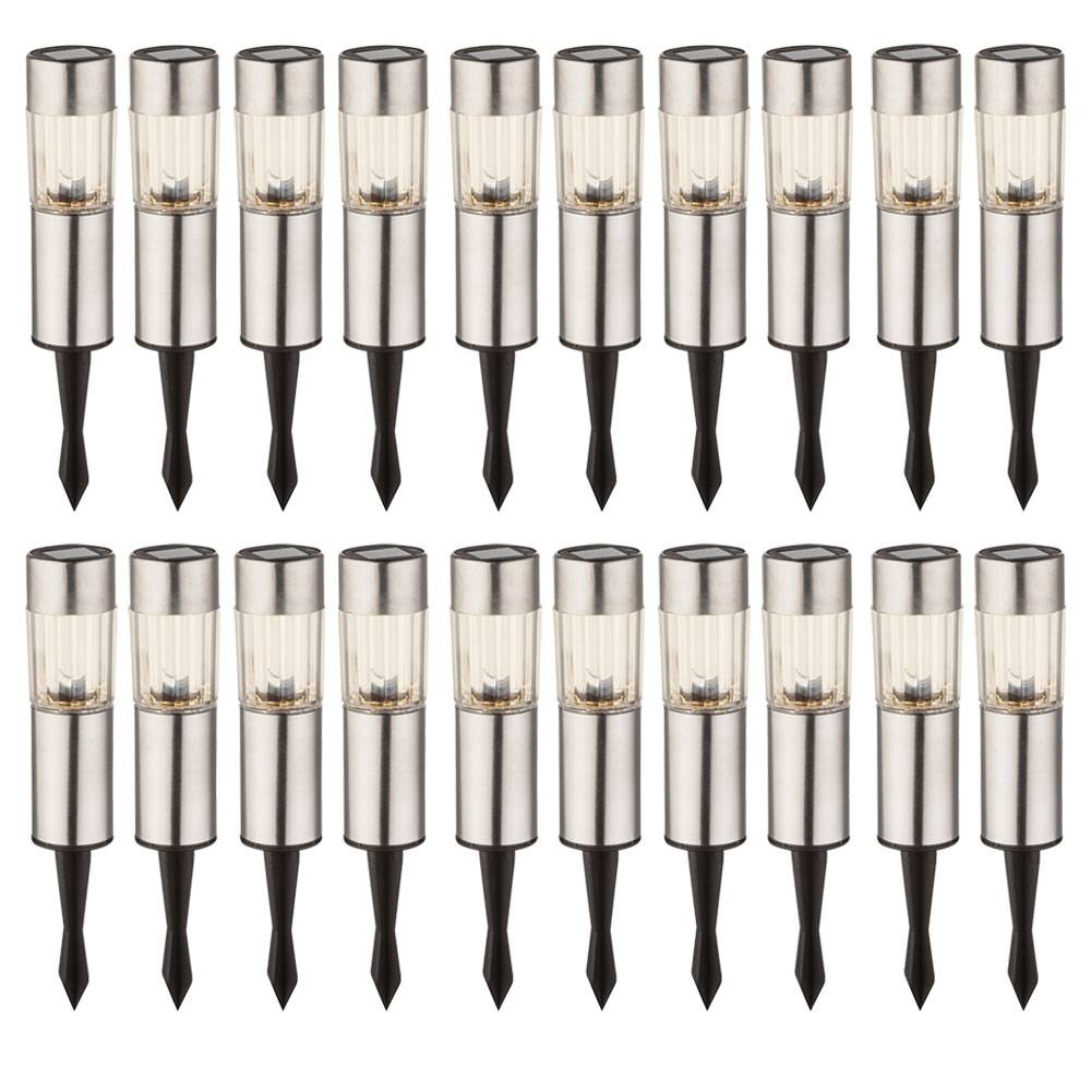 20 LED Edelstahl Solar Leuchten Steck Leuchten Erdspieß Außen Beleuchtung Akku