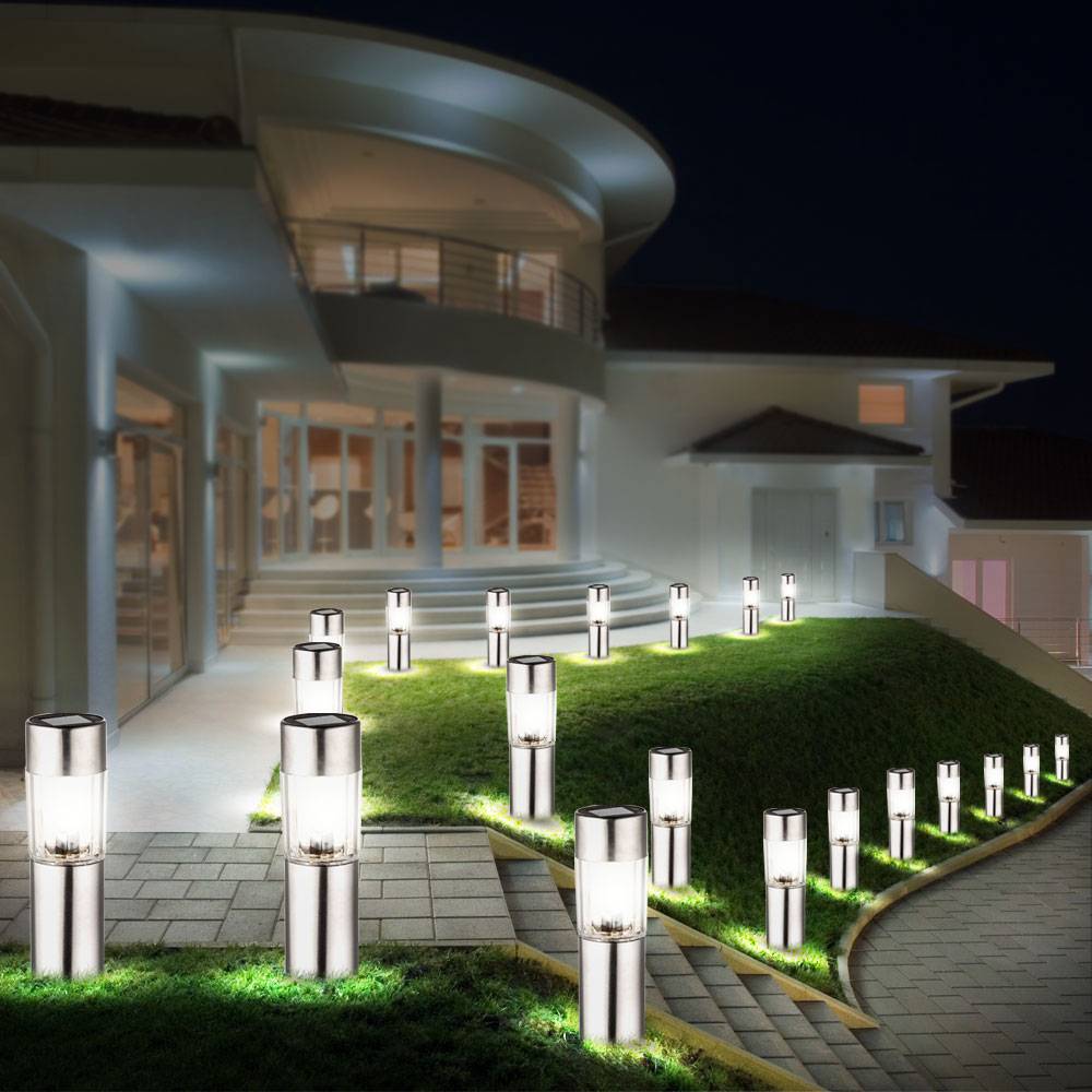 20 LED Edelstahl Solar Leuchten Steck Leuchten Erdspieß Außen Beleuchtung Akku
