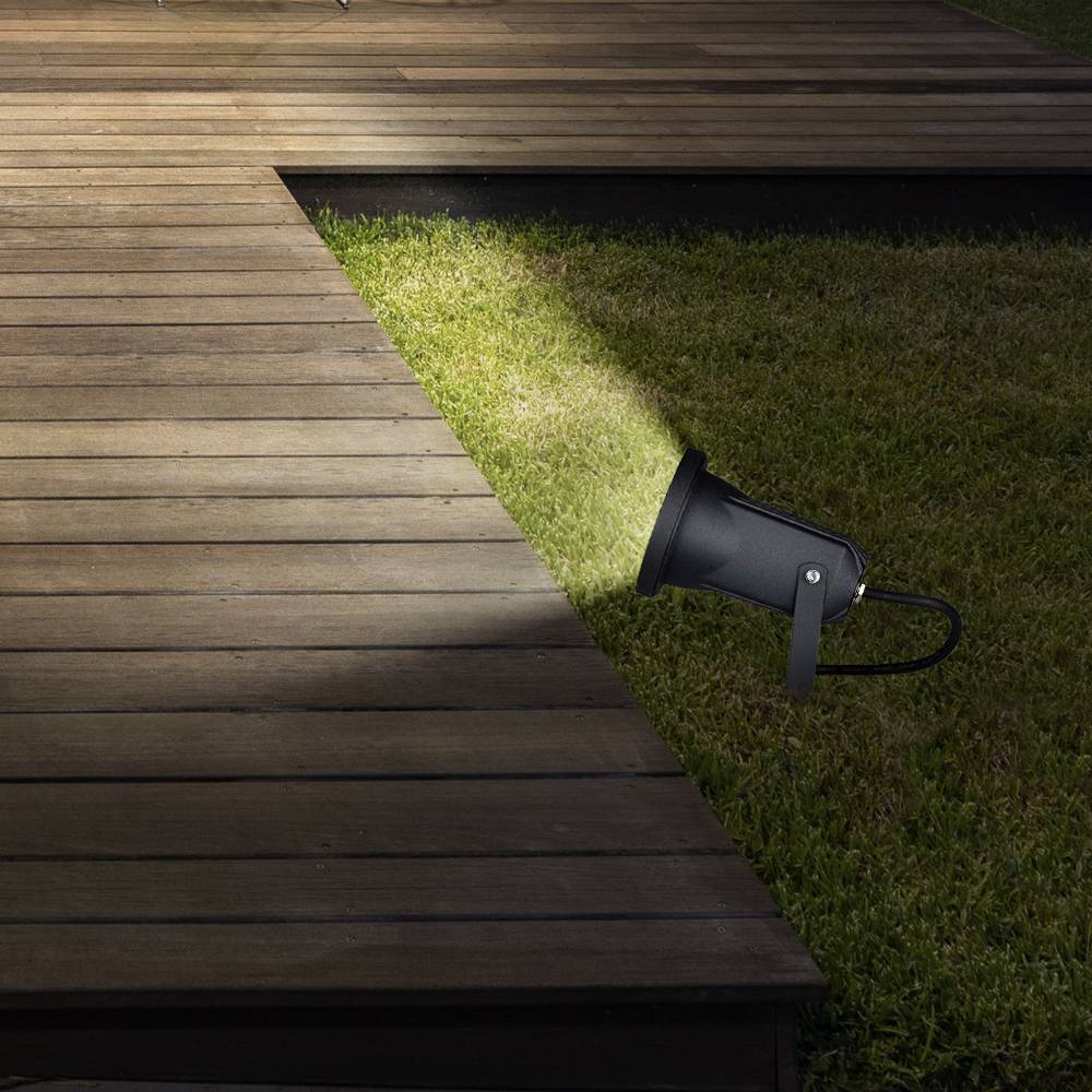 Außen Steckleuchte schwenkbar Außenleuchte Erdspieß Garten Stecklampe Aussen Terrasse, Aluminium Glas schwarz, 1x LED 5W 400Lm warmweiß, DxH 9,5x3
