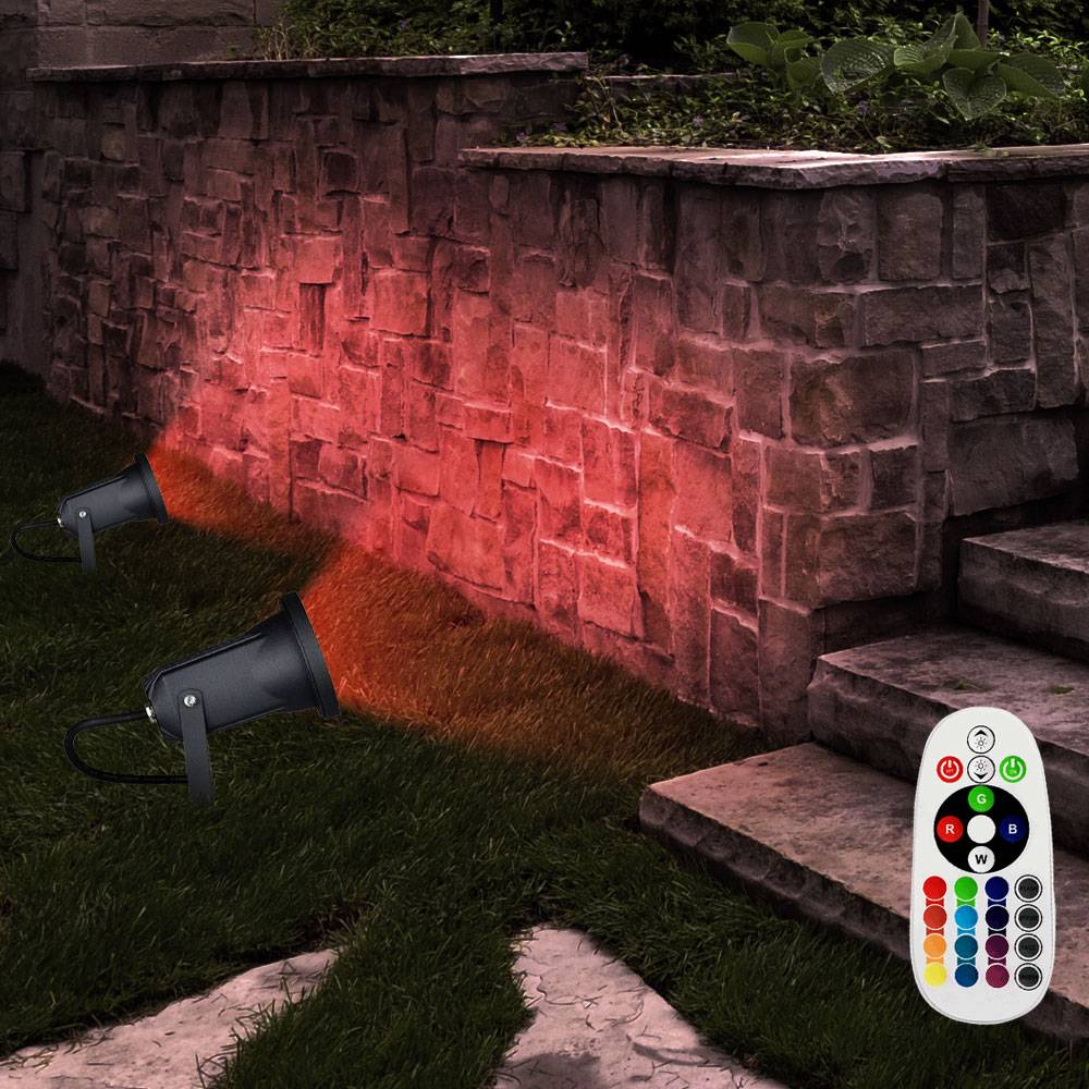 Außen Steckleuchte schwenkbar Außenleuchte Erdspieß Garten Stecklampe Aussen Terrasse, Fernbedienung dimmbar, schwarz, 1x RGB LED 3,5W 290Lm warmwe