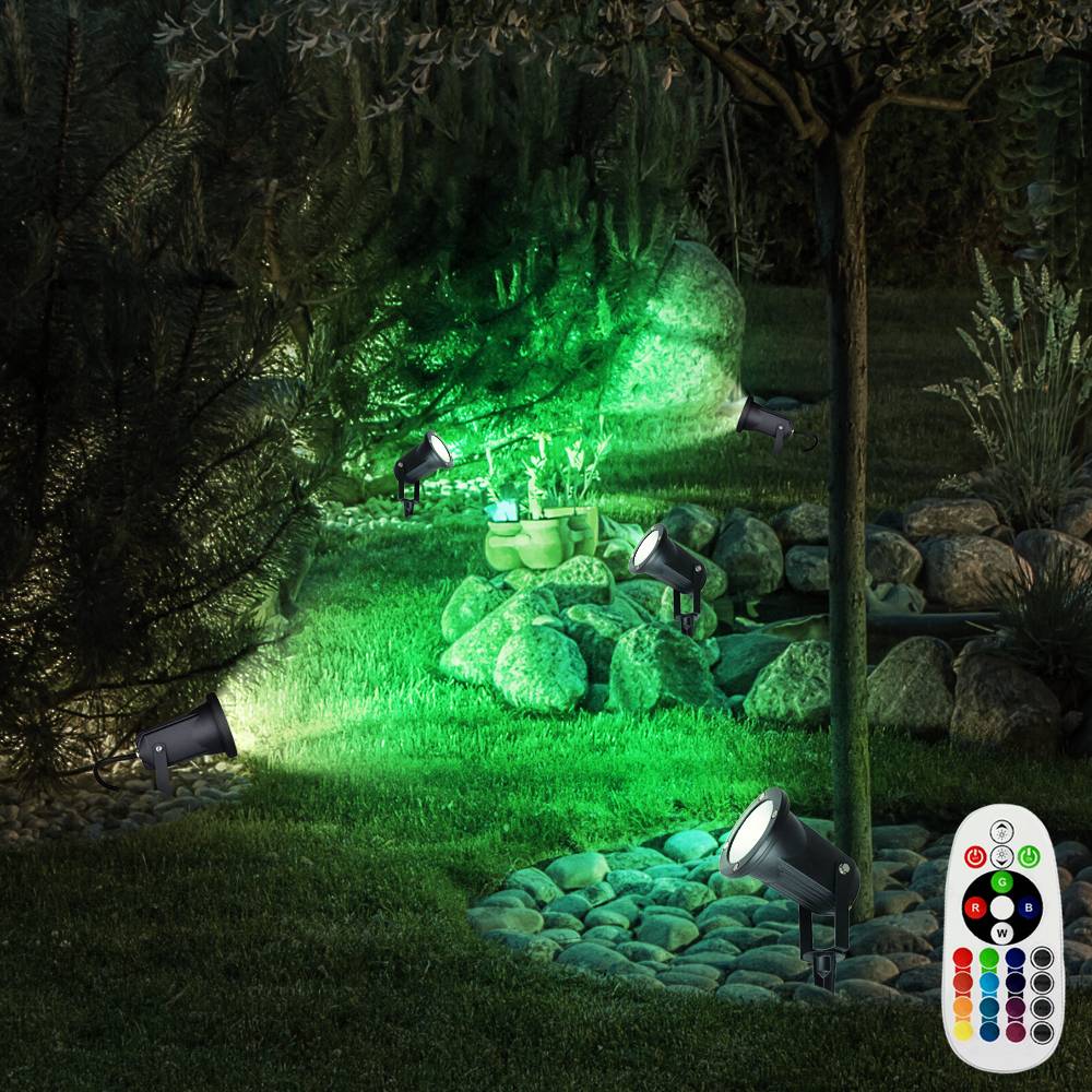Außen Steckleuchte schwenkbar Außenleuchte Erdspieß Garten Stecklampe Aussen Terrasse, Fernbedienung dimmbar, schwarz, 1x RGB LED 3,5W 290Lm, DxH