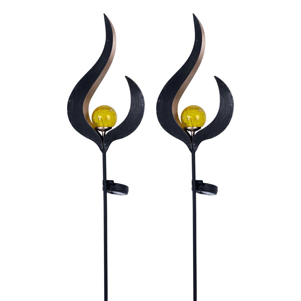 2er Set LED Solar Leuchten Außen Beleuchtungen Dekoration Steck Lampen Flamme Design