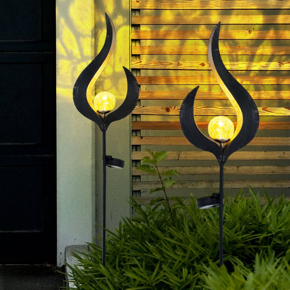 2er Set LED Solar Leuchten Außen Beleuchtungen Dekoration Steck Lampen Flamme Design