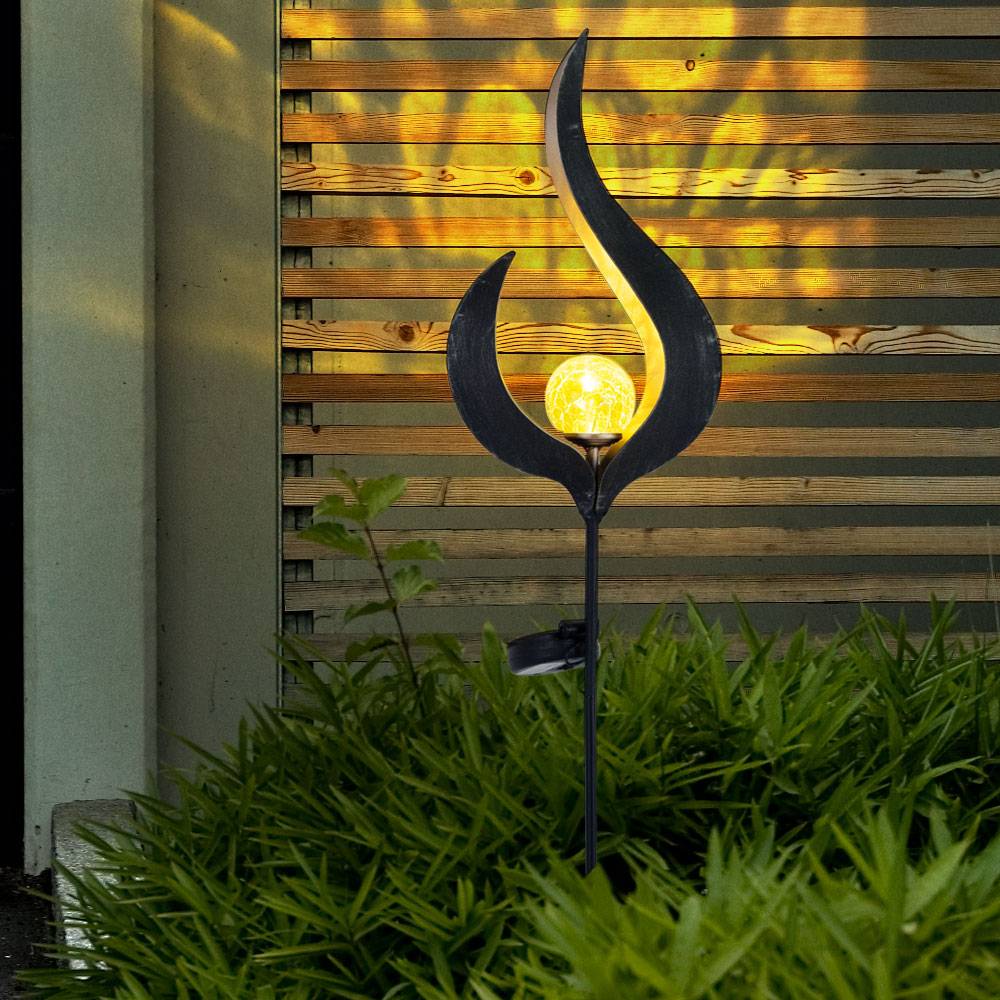 2er Set LED Solar Leuchten Außen Beleuchtungen Dekoration Steck Lampen Flamme Design