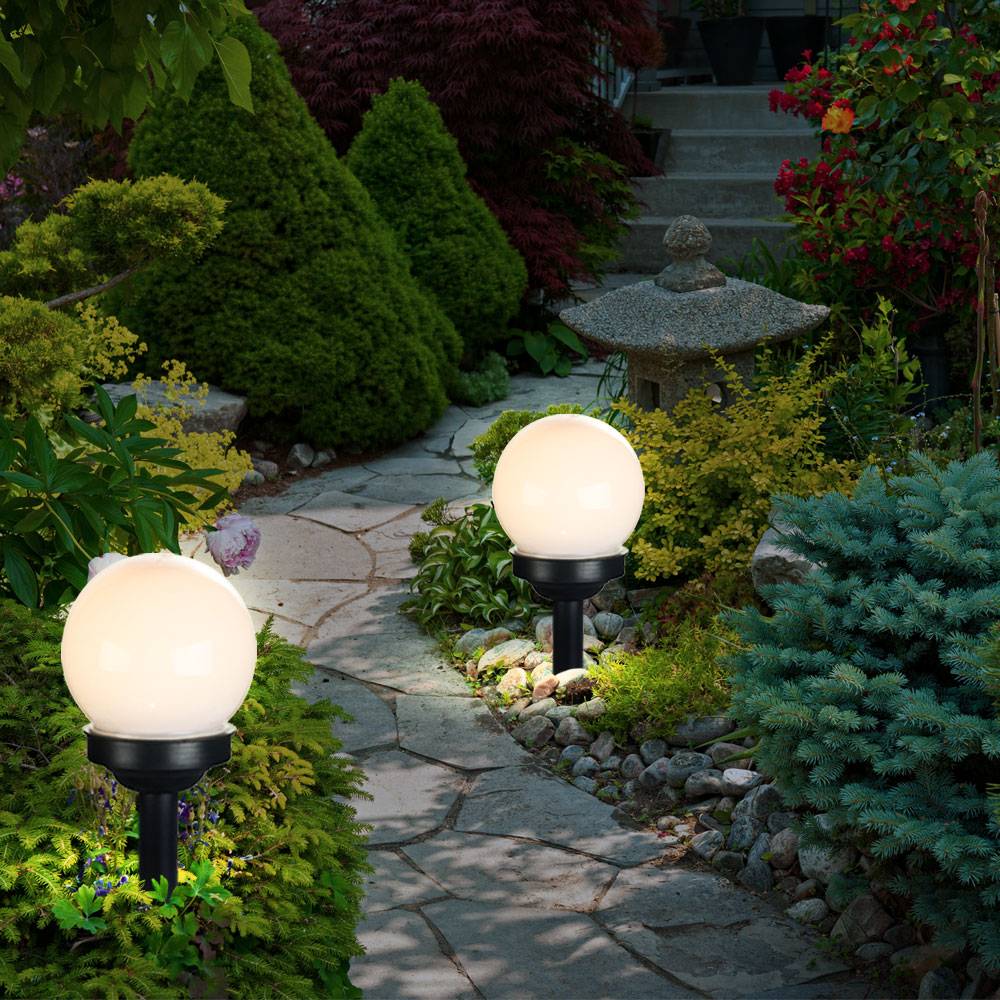 LED Außen Kugelleuchten Solarleuchte Steckleuchte Erdspieß Gartendeko Wegleuchte, IP44, 4er Set