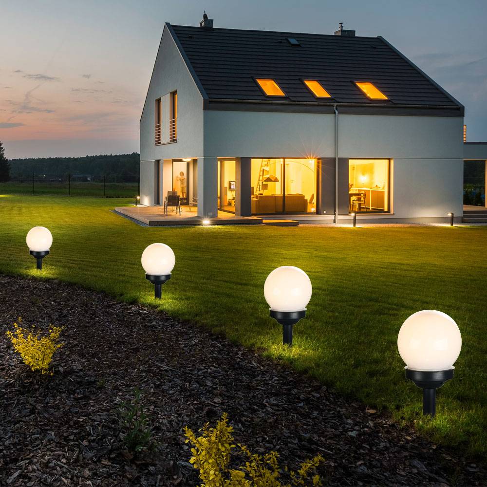 4er Set LED Solar Kugel Steck Leuchten Außen Beleuchtung Balkon Garten Deko Erdspieß Lampen weiß