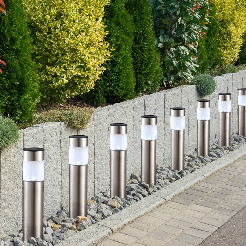 12er Set LED Solar Steck Leuchten Garten Weg Außen Beleuchtung IP44 Erdspieß Lampen Edelstahl Veranda Hof