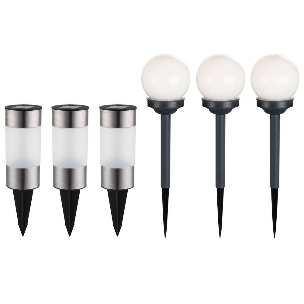 6er Set LED Solar Kugel Steck Lampen Garten Terrassen Beleuchtung Erdspieß Leuchten Edelstahl