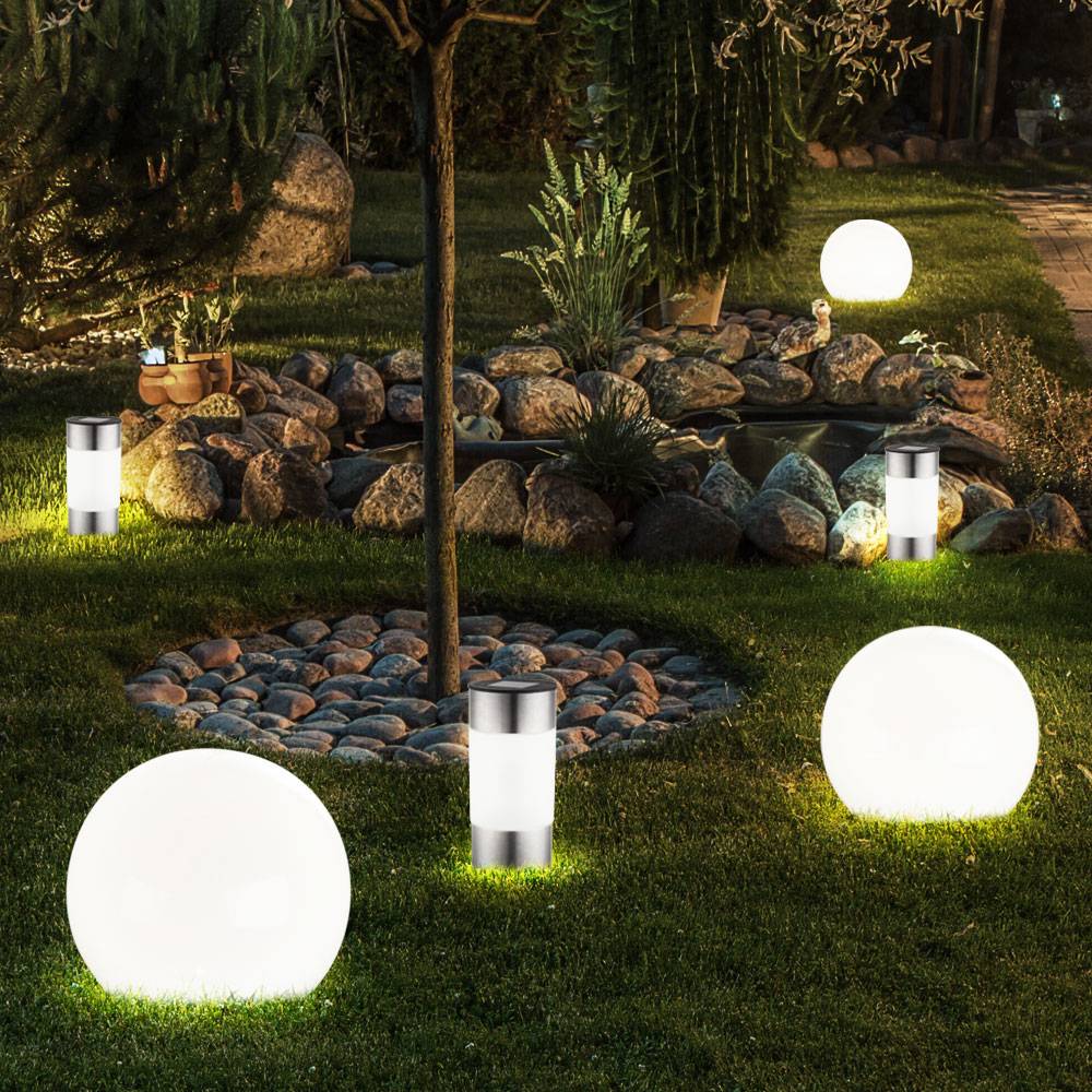6er Set LED Solar Kugel Steck Lampen Garten Terrassen Beleuchtung Erdspieß Leuchten Edelstahl