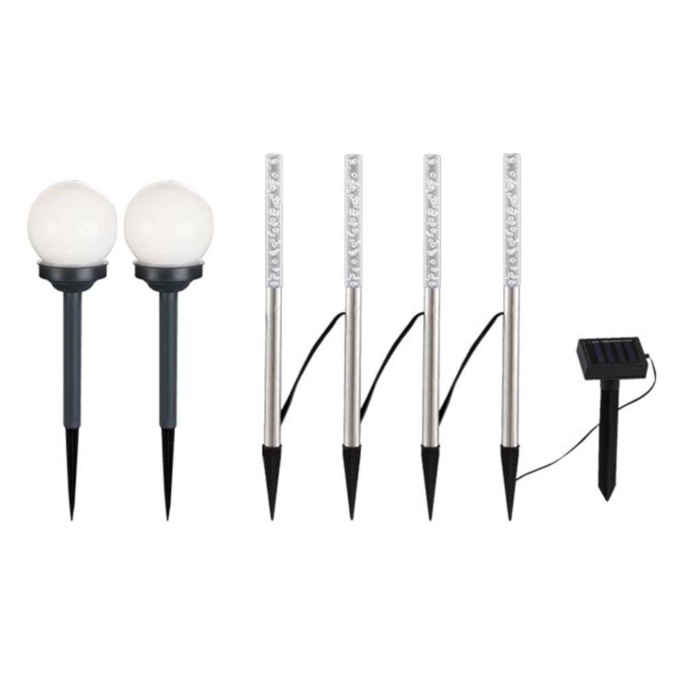 6er Set LED Solar Lampen Kugel Design Außen Garten Weg Stab Beleuchtung Steck Lampen Erd Spieß