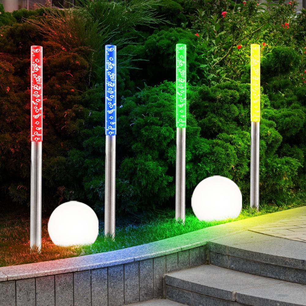6er Set LED Solar Lampen Kugel Design Außen Garten Weg Stab Beleuchtung Steck Lampen Erd Spieß