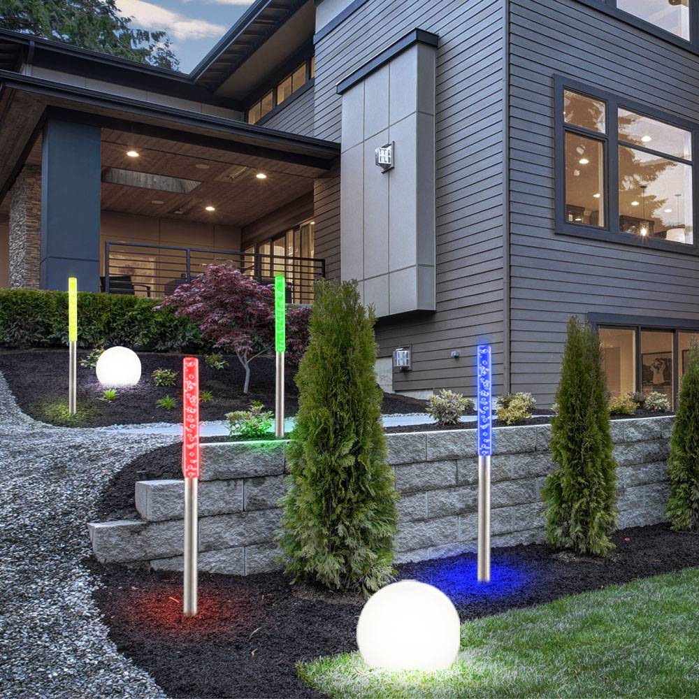 6er Set LED Solar Lampen Kugel Design Außen Garten Weg Stab Beleuchtung Steck Lampen Erd Spieß