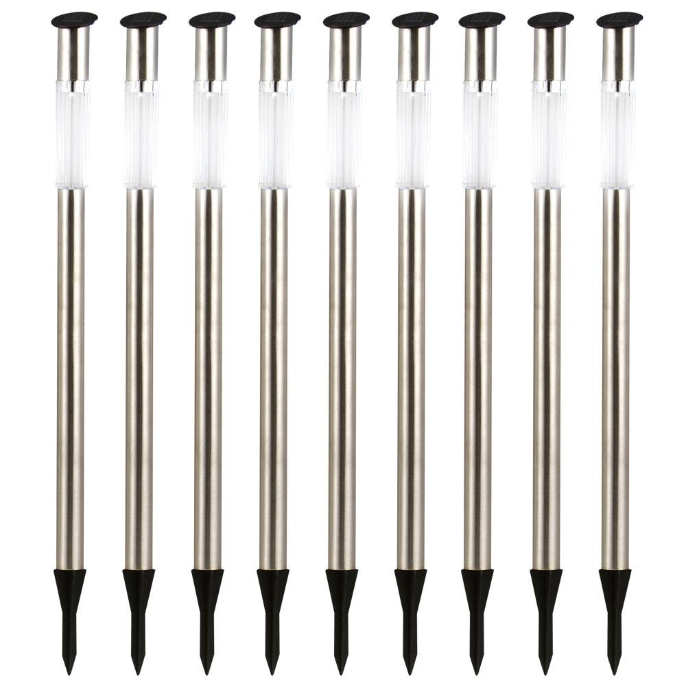 9er Set LED Solar Lampen Garten Weg Beleuchtung Erdspieß Edelstahl Außen Leuchten