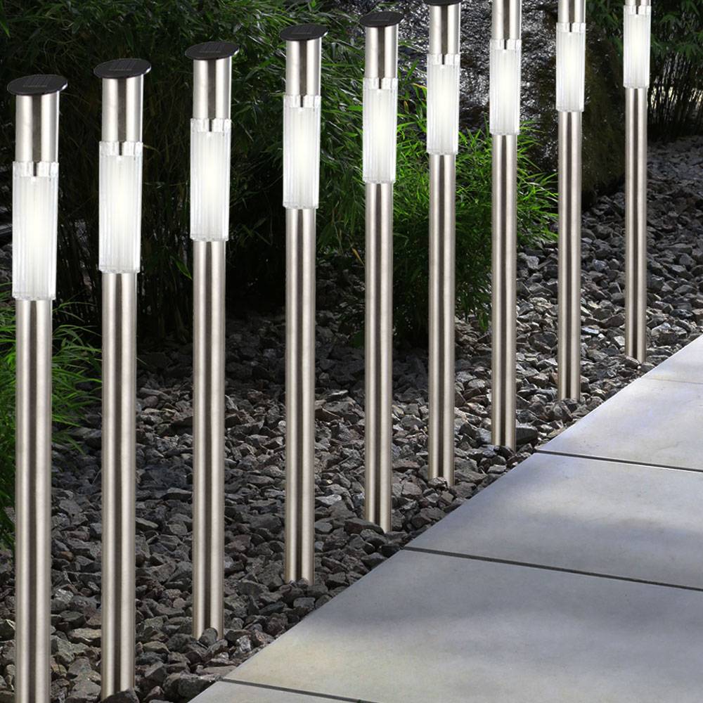 9er Set LED Solar Lampen Garten Weg Beleuchtung Erdspieß Edelstahl Außen Leuchten