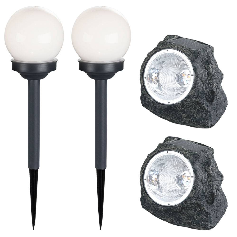 4er Set LED Solar Lampen Kugel Steck Leuchten Garten Weg Stein Design Deko Strahler Terrasse