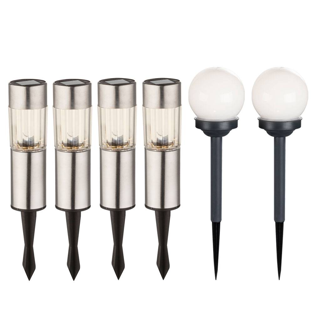 6x LED Solar Deko Leuchten SET Steck Erdspieß Kugel Lampe Garten Weg Beleuchtung Edelstahl