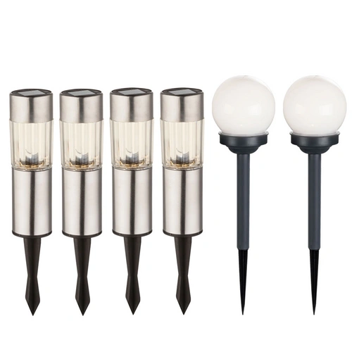 6x LED Solar Deko Leuchten SET Steck Erdspieß Kugel Lampe Garten Weg Beleuchtung Edelstahl 6x LED Solar Deko Leuchten SET Steck Erdspieß Kugel Lampe Garten Weg Beleuchtung Edelstahl