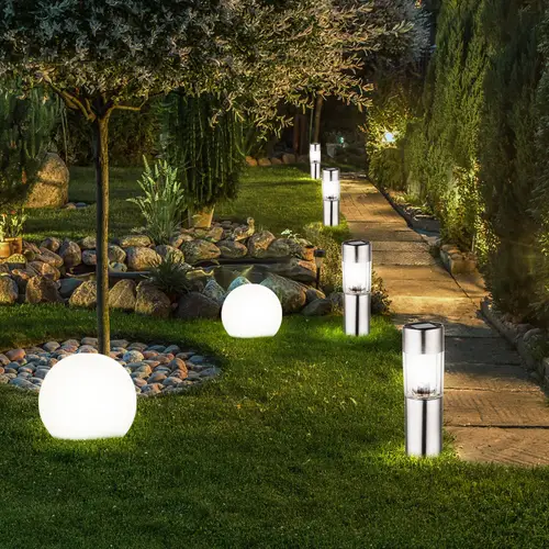 6x LED Solar Deko Leuchten SET Steck Erdspieß Kugel Lampe Garten Weg Beleuchtung Edelstahl 6x LED Solar Deko Leuchten SET Steck Erdspieß Kugel Lampe Garten Weg Beleuchtung Edelstahl