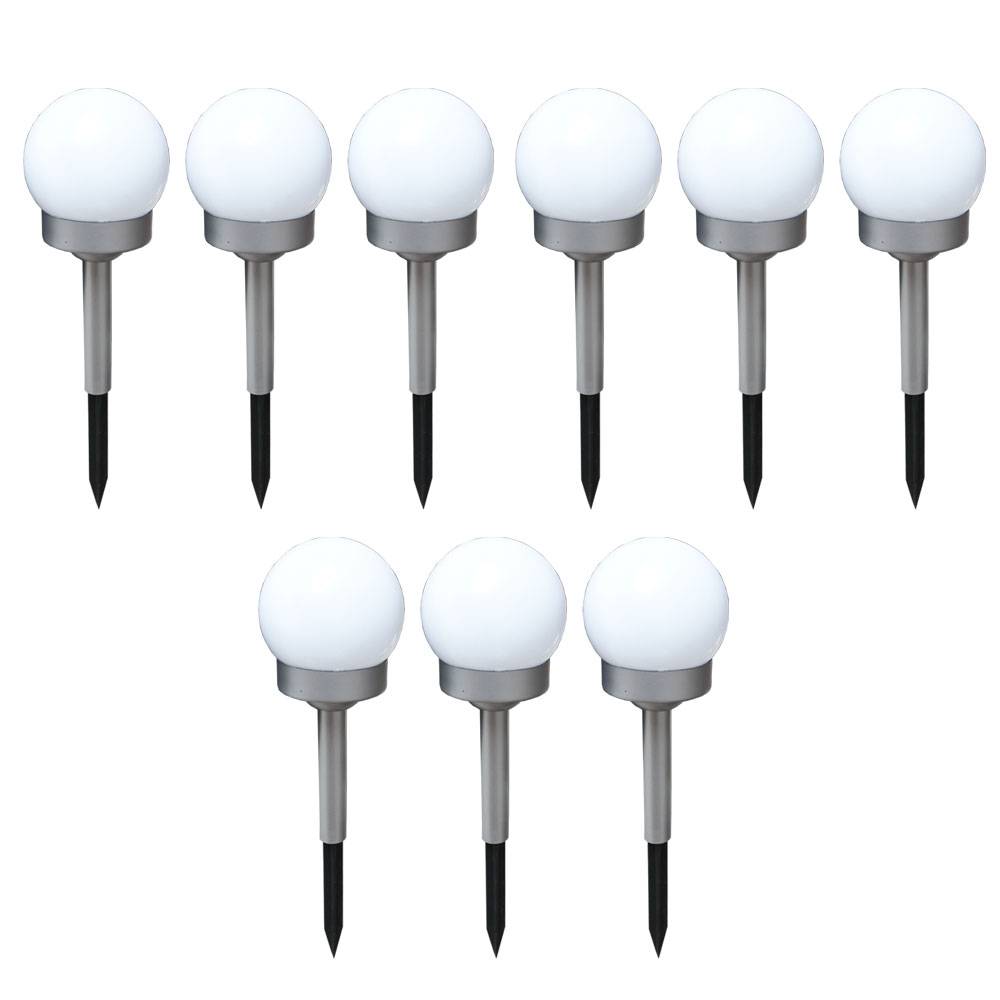 9er Set LED Solar Steck Kugel Leuchten Grundstück Erdspieß Park Strahler Lampen