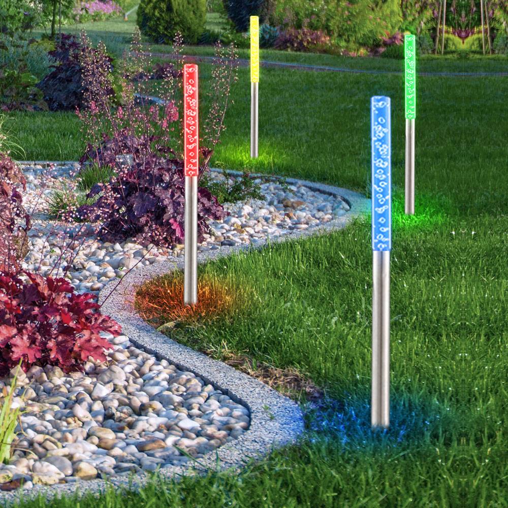 4er Set LED Steck Leuchten Farbwechsel bunt Design Stand Lampen Beleuchtungen Glas Edelstahl IP44