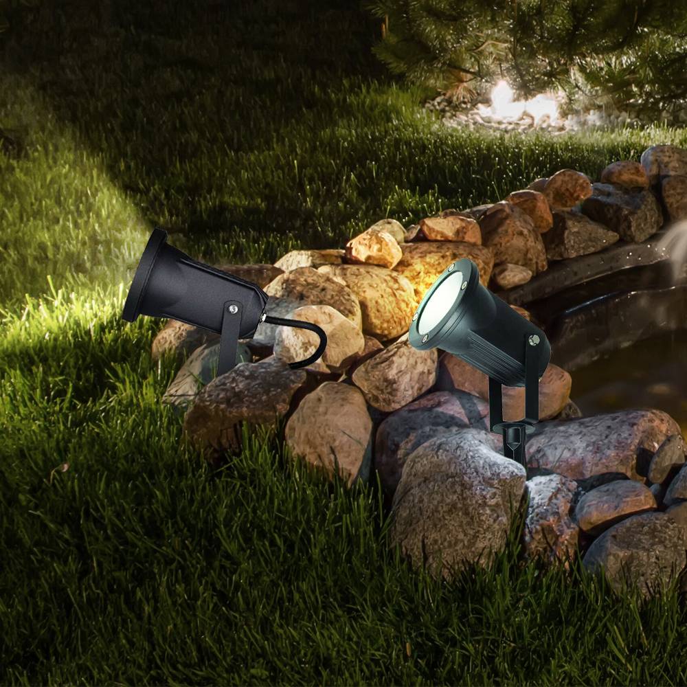 Außen Steckleuchte schwenkbar Außenleuchte Erdspieß Garten Stecklampe Aussen Terrasse, Aluminium Glas schwarz, 1x LED 5W 400Lm warmweiß, DxH 9,5x3