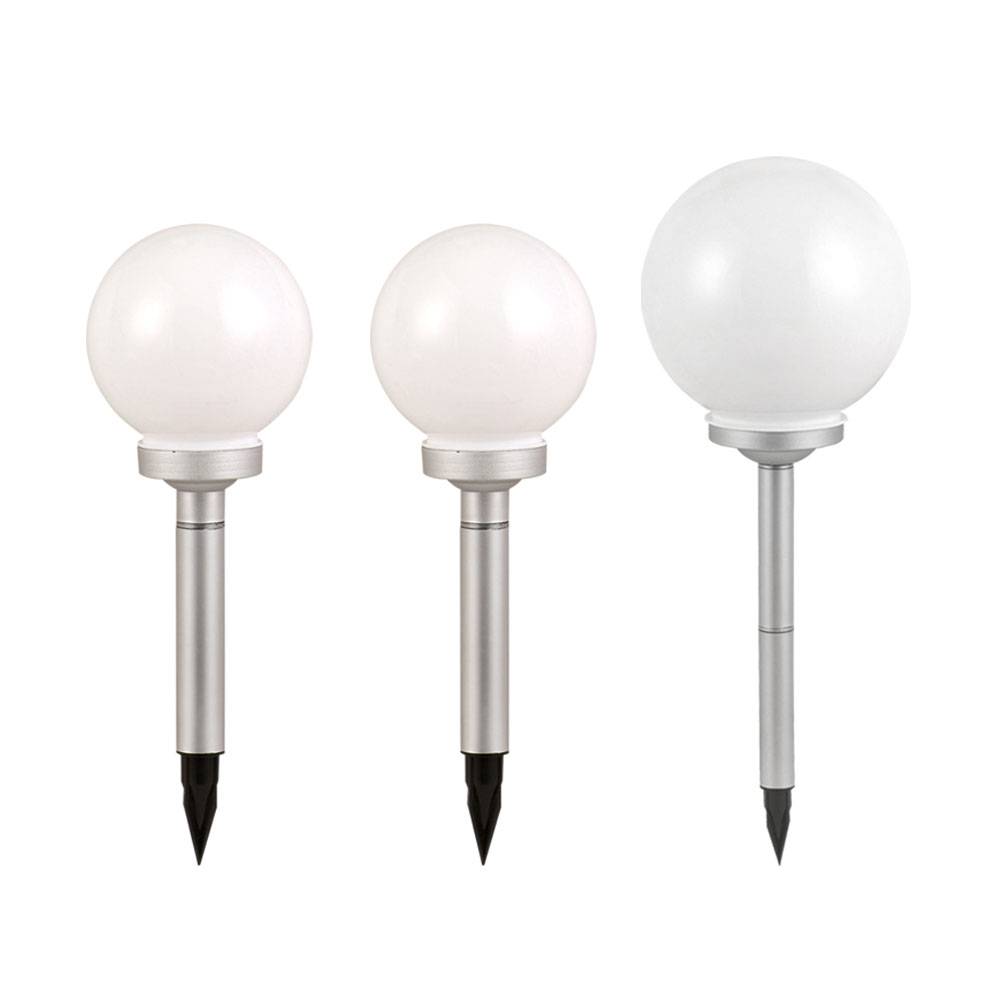 3x LED Solar Steck Lampen Kugel Garten Leuchten Terrassen Außen Strahler Durchmesser 2x 15 cm, 1x 10 cm