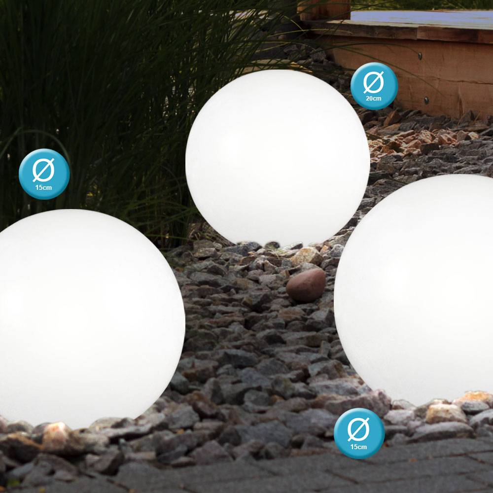 3x LED Solar Steck Lampen Kugel Garten Leuchten Terrassen Außen Strahler Durchmesser 2x 15 cm, 1x 10 cm