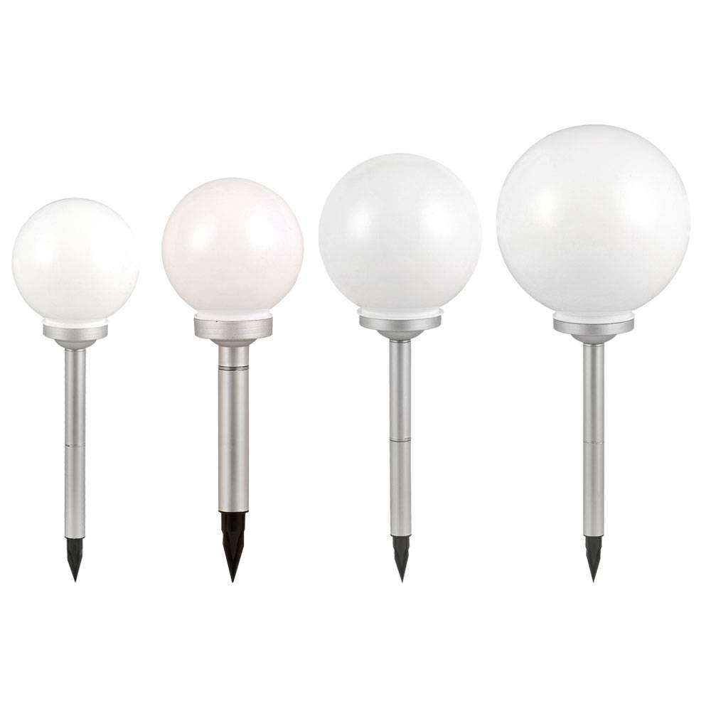 Steckleuchte Solar Außen Solarkugeln Set Garten Solarlampe Kugel für Draußen, Erdspieß, weiß, LED Leuchtmittel, D 15/20/25/30 cm, 4er Set