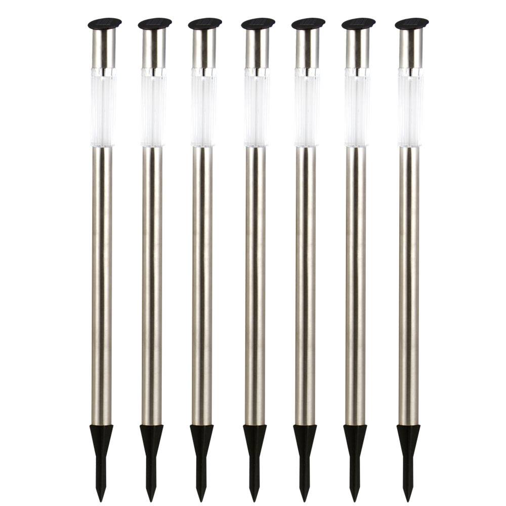 7er Set LED Solar Außen Leuchten Garten Weg Steck Strahler Edelstahl Erdspieß Terrassen Lampen