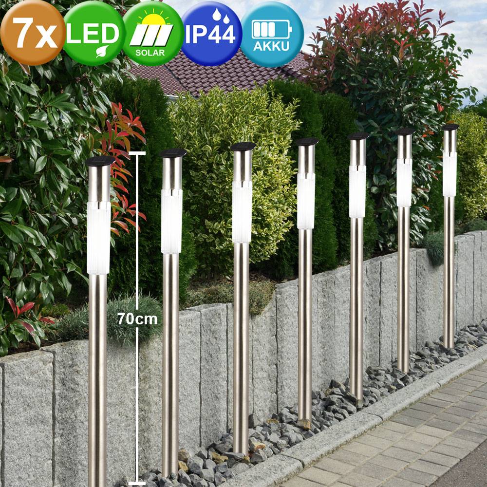 7er Set LED Solar Außen Leuchten Garten Weg Steck Strahler Edelstahl Erdspieß Terrassen Lampen