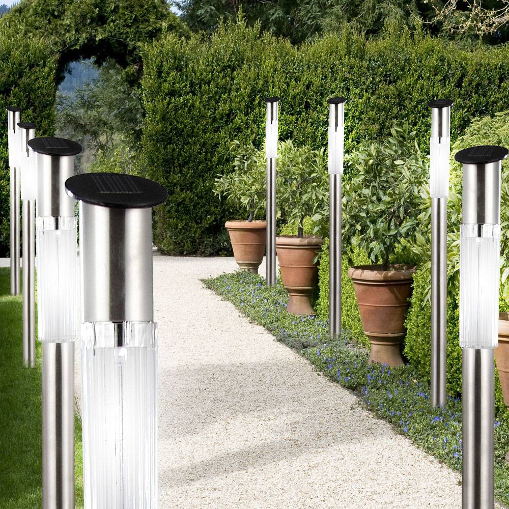 7er Set LED Solar Außen Leuchten Garten Weg Steck Strahler Edelstahl Erdspieß Terrassen Lampen