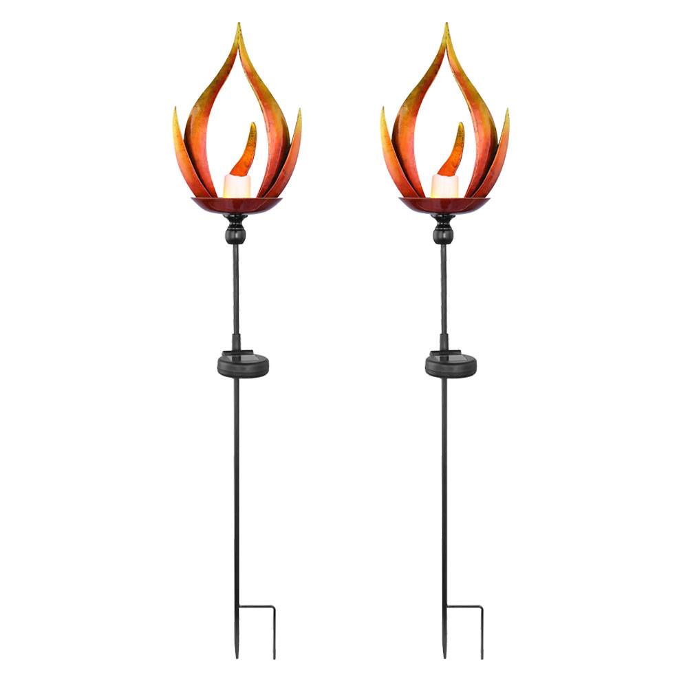 2er Set LED Solar Steck Leuchten Feuer Flammen Effekt Garten Weg Lampen Terrassen Beleuchtung