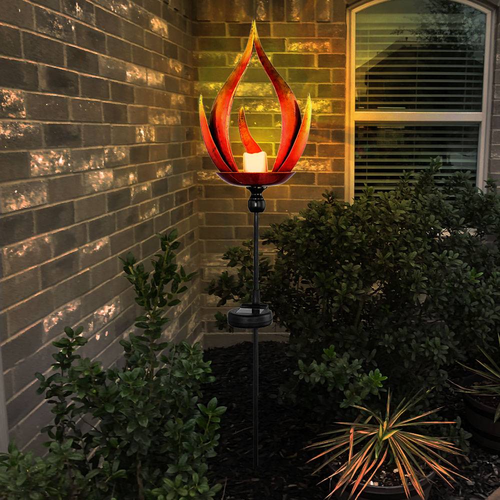 2er Set LED Solar Steck Leuchten Feuer Flammen Effekt Garten Weg Lampen Terrassen Beleuchtung