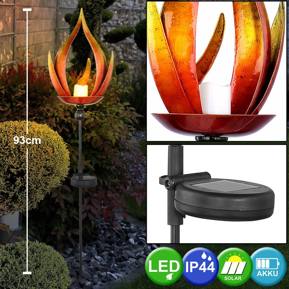 Solarleuchte Solarlampe Außenleuchte Gartenleuchte Außenlampe Eingangsbereich, IP44 Spritzwasserfest Metall Flammenoptik schwarz, 1x LED warmweiß