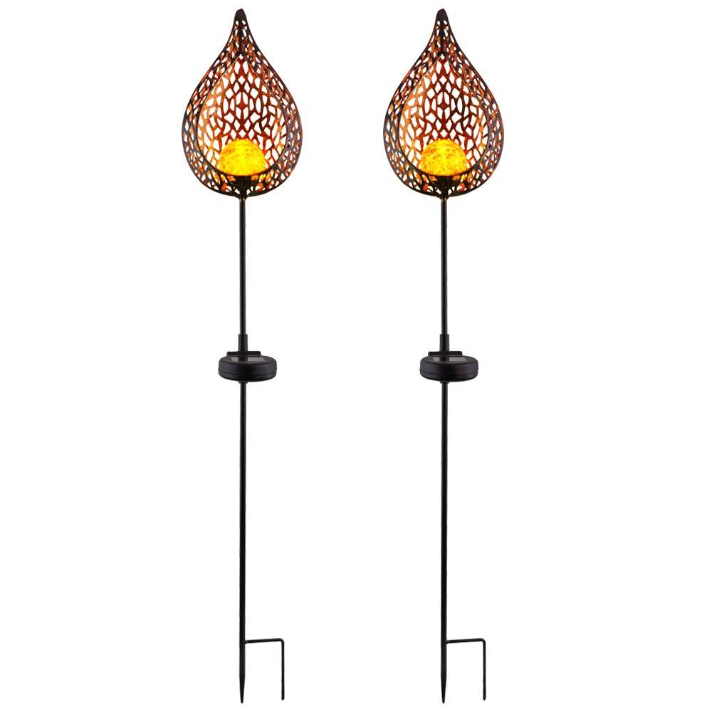 2er Set LED Solar Außen Lampe Flammen Optik Glas Kugel Steck Strahler gold Garten Erdspieß Lampen