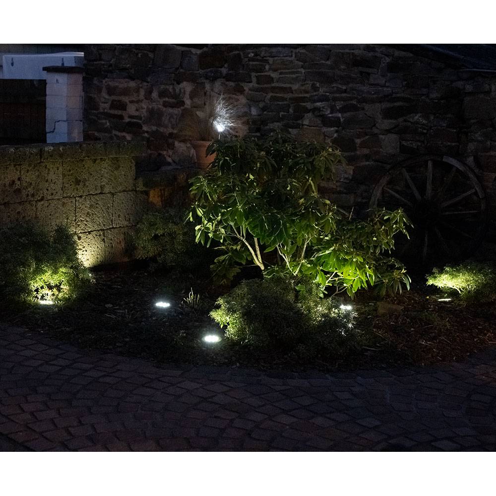 Solarlampen Außenleuchte Spot Erdspieß Edelstahl wetterfest Weg Boden Leuchten, Edelstahl, 8x LED, DxH 13x11,8 cm, 4er Set
