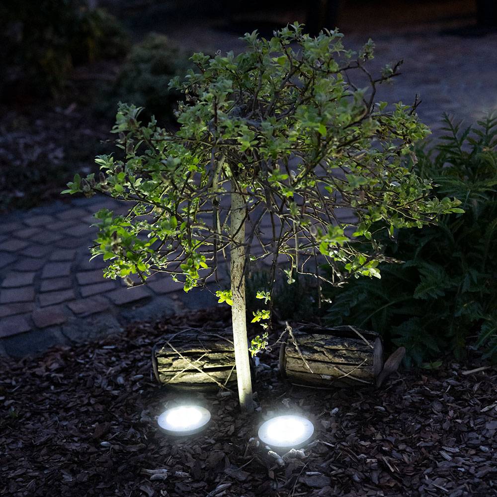 Solarlampen Außenleuchte Spot Erdspieß Edelstahl wetterfest Weg Boden Leuchten, Edelstahl, 8x LED, DxH 13x11,8 cm, 4er Set