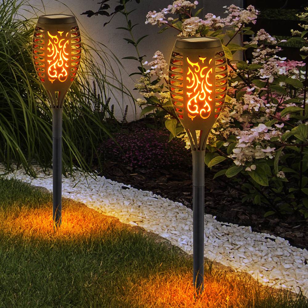 LED Solar Steck Lampe Dekor Stanzunge Feuer Flacker Effekt Garten Außen Leuchte Terrassen Erdspieß
