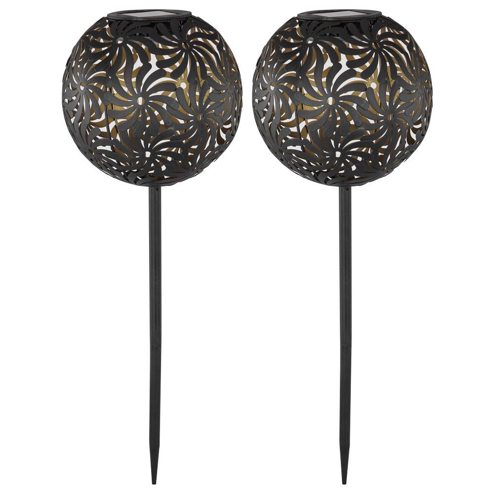 2x LED Solar Steck Erdspieß Lampen Geflecht Kugel Hof Kugel Lampe SCHWARZ GOLD