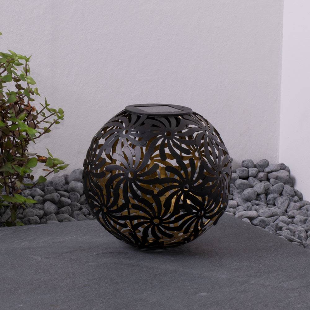 2x LED Solar Steck Erdspieß Lampen Geflecht Kugel Hof Kugel Lampe SCHWARZ GOLD