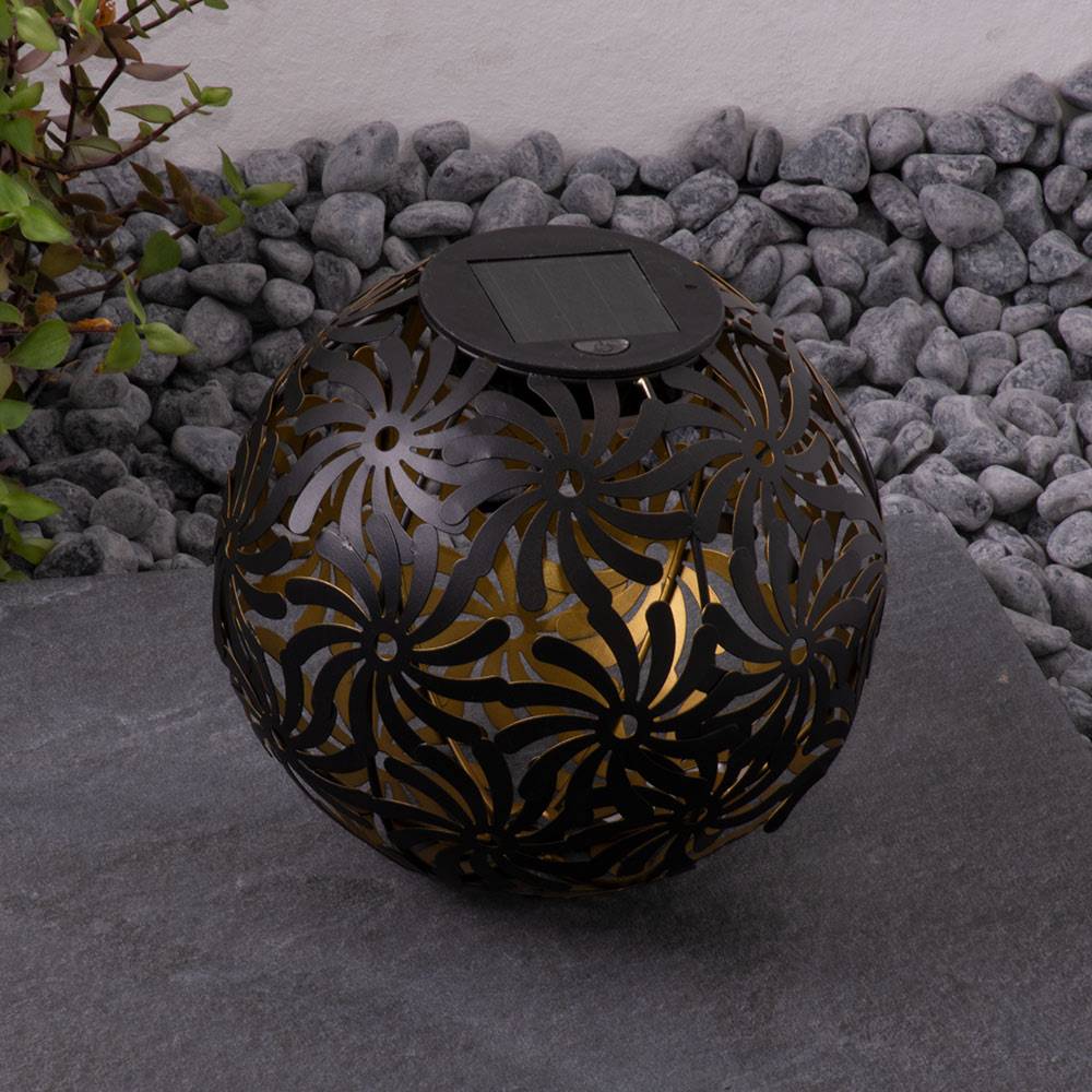 2x LED Solar Steck Erdspieß Lampen Geflecht Kugel Hof Kugel Lampe SCHWARZ GOLD