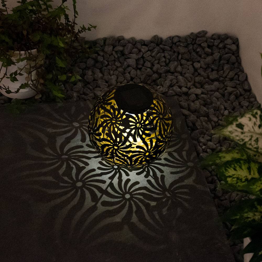 2x LED Solar Steck Erdspieß Lampen Geflecht Kugel Hof Kugel Lampe SCHWARZ GOLD