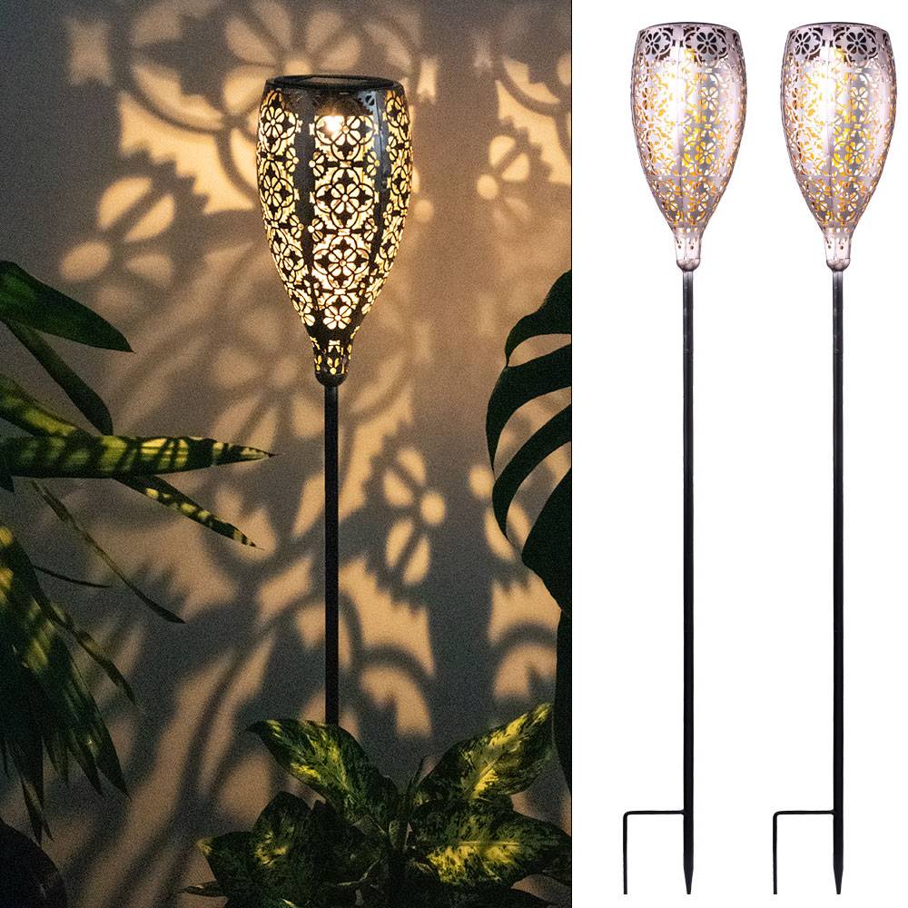 2er Set LED Solar Außen Steck Leuchten Hof Erdspieß Deko Terrassen Lampen GOLD
