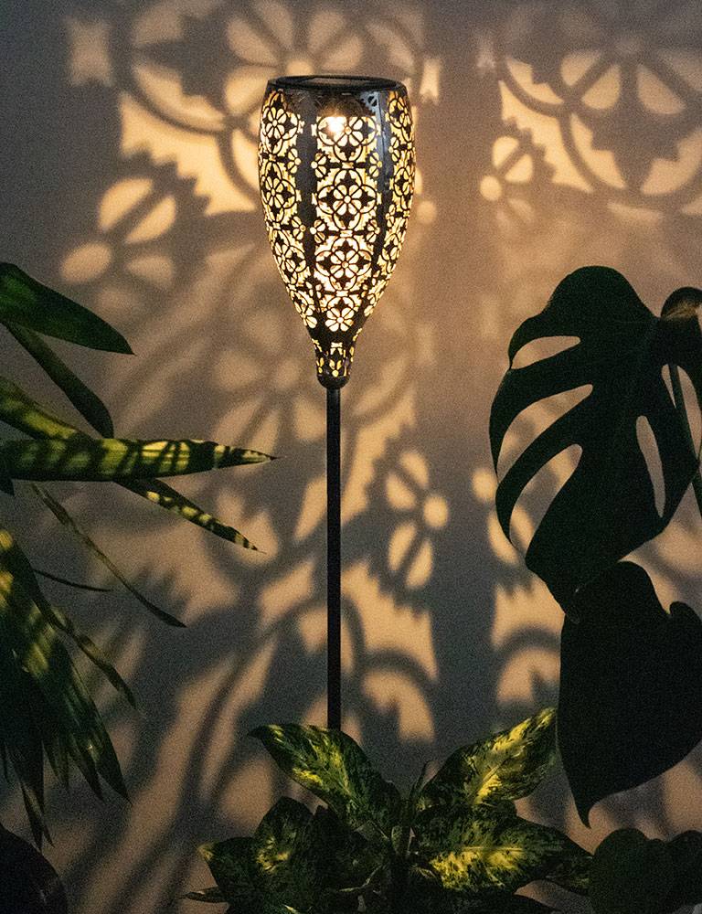 2er Set LED Solar Außen Steck Leuchten Hof Erdspieß Deko Terrassen Lampen GOLD