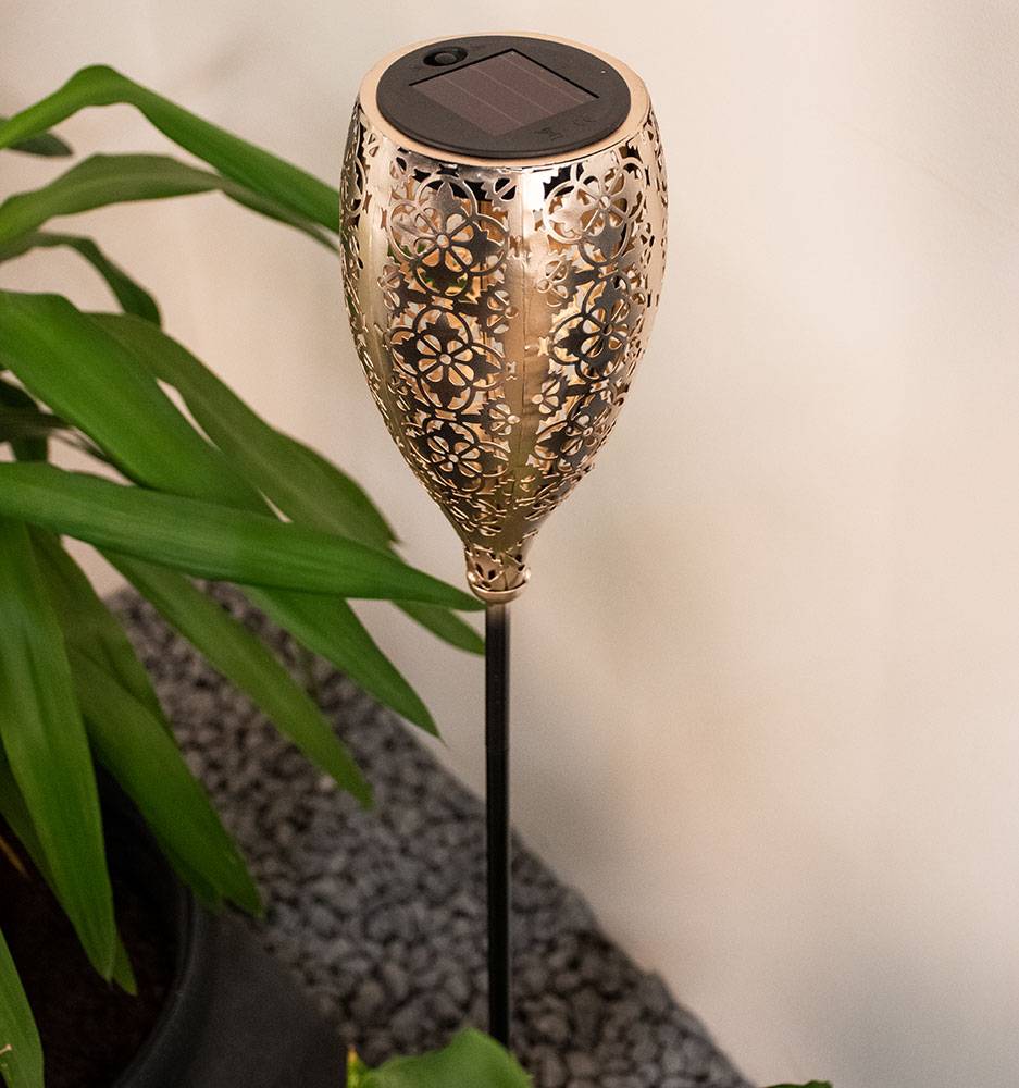 LED Solar Außen Steck Lampe Muster Balkon Deko Erdspieß Leuchte Beleuchtung GOLD