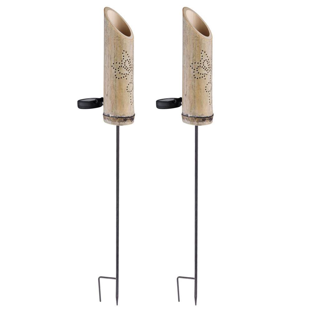 Steckleuchte Bambus Solarleuchte Erdspieß Bambuslampe Solar, Dekor-Stanzungen, grün, LED warmweiß, DxH 12x79,5 cm, 2er Set