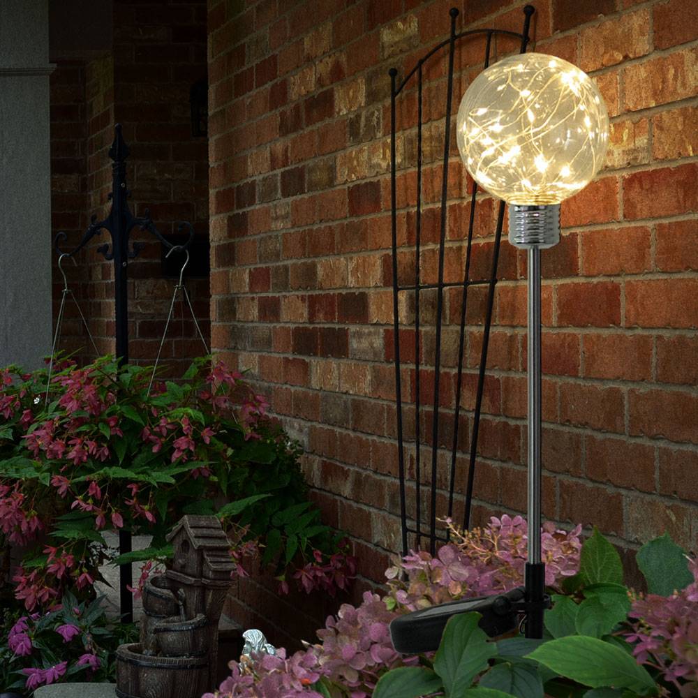 2er Set LED Solar Kugel Außen Steck Lampen Lichterkette Garten Außen Deko Terrassen Erdspieß Leuchten